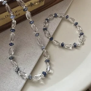 Handmade Korean 925 Sterling Silver Crystal Beads Beaded Necklace Bracelet Women Fine Jewelry