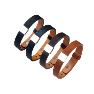 Handmade Leather Bracelet Stainless Steel Custom Engraving Black Brown Genuine Leather Charm Bracelet