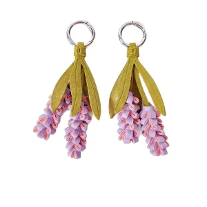 Handmade Leather Keychain with Fruit Lavender Flower Designs Creative Decorative Charm Bags for Influencer Style
