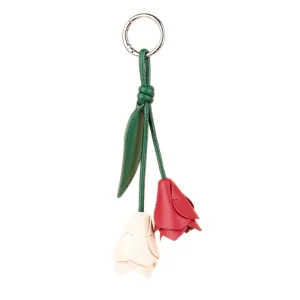 Handmade Leather Leaf Flower Tulip Keychain Tulip Flowers Fashion Jewelry Pendants Charms for Women Purse Bag Car Key Decorative
