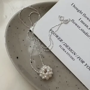 Handmade Luxury Elegant 925 Sterling Silver Freshwater Pearl Beaded Ball Pendant Necklaces for Girl Gifts