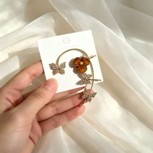 Handmade Miao Embroidery Ginkgo Yellow Zircon Trendy Clip on Earrings Mulberry Silk Ethnic for Women No Piercing