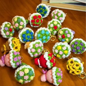 Handmade Mini Crocheted Flowers Wool Flower Keychain