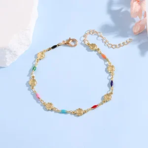 Handmade Minimalist Bronze Chain Bracelet Trendy Multi-color Beaded Accessories Gold Tone Fashion Jewelry