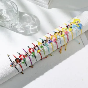 Handmade Miyuki Bead Cute Party Bracelet with Adjustable Size Cartoon Princess Image Weaving for Unisex