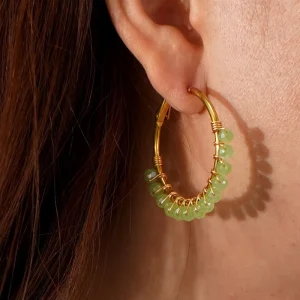 Handmade Multi-Color Round Beaded Woman Drop Earrings 18K Gold Plated Crystal & Rhinestone Bohemian Fashion Jewelry