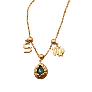 Handmade Necklace Vintage Necklace Symbol MQ Blue Crystal Pendant for Virgo