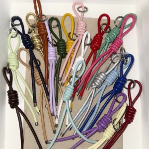 Handmade PU Leather Braided Knot Keychain Rope Multicolor Woven Bag Charm Pendant Accessories for Women Box Bag Decor