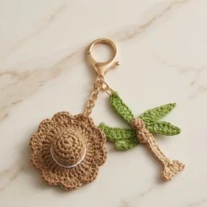 Handmade Raffia Palm Tree Straw Hat Bag Pendant Charm Boho Woven Keychain for Women Girls Summer Vacation Souvenir Gift