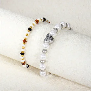 Handmade Retro Freshwater Pearl Bracelet for Women Vintage Style Adjustable Stainless Steel Chain Jewelry