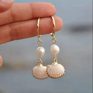 Handmade Seashell with Freshwater Pearl Dangle Earrings Hypoallergenic Stock Earrings Statement Jewelry