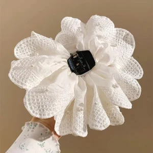 Handmade Silicone Cloth Korean-style Lace White Hair Clip Casual Fashionable Versatile Ponytail Clip Valentine’s Day Hair