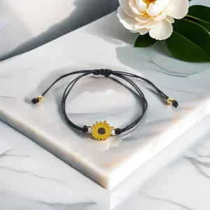 Handmade Small Daisy and Sunflower Wax Thread Woven Friendship Card Bracelets Customized Charm Bracelets