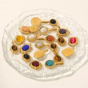 Handmade Stainless Steel DIY Fashion Jewelry Accessories Colorful Natural Stone Pendant