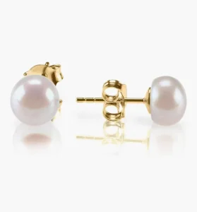 Handmade Stainless Steel Gold Plated Handpicked Freshwater Cultured Stud Pearl Earrings for Wedding