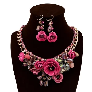 Handmade Statement Flower Costume Jewelry Necklace and Earring Sets