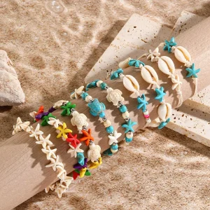 Handmade Summer Beach Braided Bracelet Natural Cowrie Shell Starfish Sea Turtle Charm Boho Ocean Vacation Jewelry Accessory