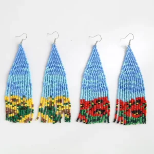 Handmade Sunflower Seed Beads Flower Shaped Drop Earrings for Women Fashionable Gift Idea
