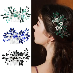 Handmade Trendy Alloy Black Crystal Rhinestones Women Girls Hair Comb Fashion Headpieces Hair Accessories Jewelry