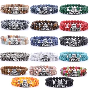 Handmade Volcanic Stone Prayer Bead Bracelet with Buddha Head and Tiger Eye Stone Combination for Men and Women