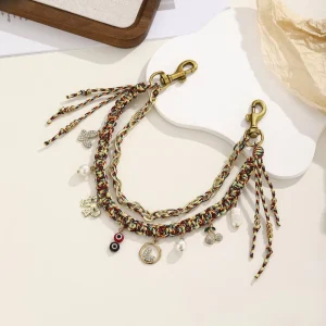 Handmade Weaving Fashion Women Shoulder Bag Chain Keychain Jewelry Diy Charm Braided Rope FP Bag Chain Accessories