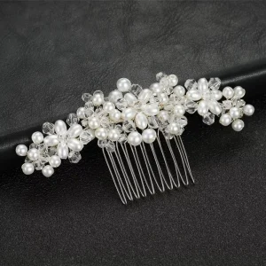 Handmade Wired Rhinestones Crystal Pearls Flower Wedding Hair Comb Bridal Headpieces Hair Accessories Women Jewelry