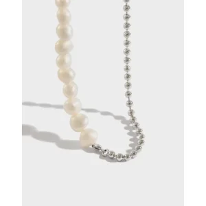 Handmade Women Silver 925 Choker Baroque Natural Fresh Water Pearl Beads Necklace