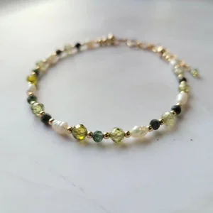 Handmade Women’s Fine Gold Plated Beaded Bracelet with Adjustable Lobster Clasp Natural Stone Fashion Crystal Jewelry for Gifts