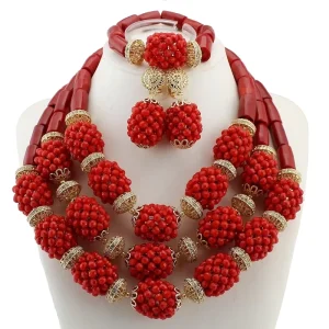 Handmade Woven Beaded Jewelry Bohemian Style Red Necklace Set Wedding Party Jewelry Set YL001