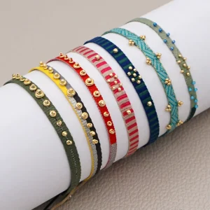 Handmade Woven Beads Macrame Wrap Bracelets Gold Plated Boho Bohemian Vintage Fashion Colombia Style Fabric