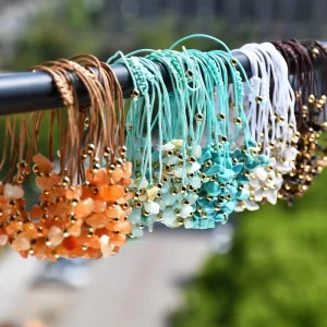 Handmade Woven Couple Irregular Stone Crystal Bead Bracelet Adjustable Hand Cord for Women Men Gift