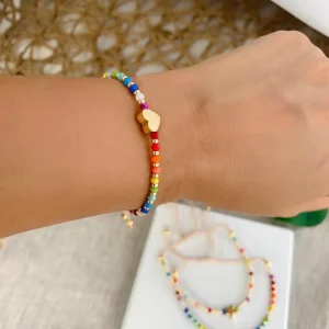 Handmade Woven Gradient Beaded Jewelry Colorful Copper Heart Charm Bracelet Accessories for Women