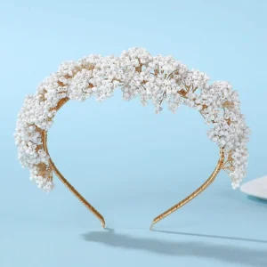 Handmade Woven Pearl Crown Headband Retro European American Style Hair Accessory for Women