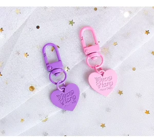 Handmade Zinc Alloy UV Printing Heart Keychain Lightweight Women Girls Handbag Bell Pendant Accessories Car Keys Charm