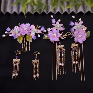 Hanfu Antique Clip Tassel Hairpin Full Set Accessories for Female with Hair Edge Clip Elegant Feminine