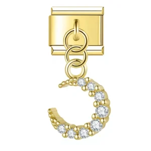 Hanging Italian Charm Stainless Steel Gem Gold Lightning Moon Pendant Bracelet