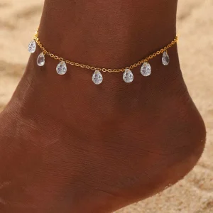 Haomi CE Stainless Steel Colored Zircon Anklet Fashionable Fringed Women’s Foot Accessory