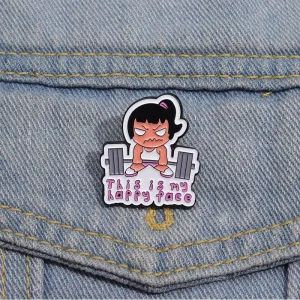 Happy Face Enamel Pins Funny Fitness Gym Barbell Girl Brooch Lapel Badge Jewelry Gift Chinese New Year Love