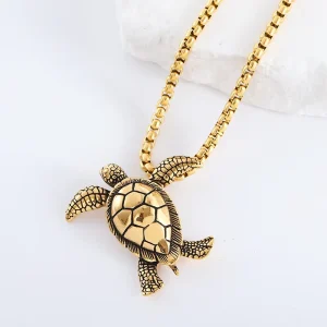 Hawaii Jewelry Gold Plated Stainless Steel Sea Turtle Pendant Necklace