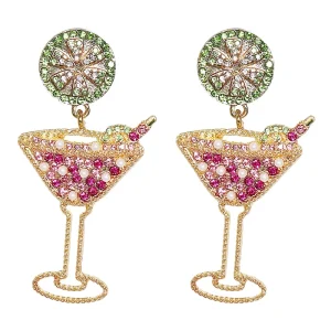 Hawaiian Bohemian Style Geometric Personality Fruit Wine Glass Drop Earrings Women’s Trendy Zinc Alloy Silver Plated Jewelry