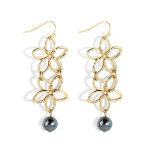 Hawaiian Fashion Jewelry 18k Gold Plating Flower Earrings Double Flower Shell Pearl Beads Drop Earrings for Women Party