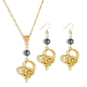 Hawaiian Fashion Jewelry Necklace and Earrings Sets Heart Pearl Necklace Jewelry for Women