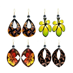 Hawaiian Flower Acrylic Frangipani Pendant Earrings for Women and Girls Bohemian Style Accessories and Gifts