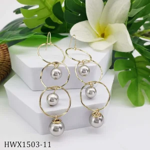 Hawaiian Style Drop Hoop Earrings Three Hoop Pearl Earrings for Women