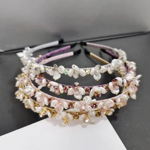 Headbands for Women Rhinestone Flower Pearl Headband Hair Hoop