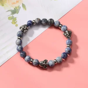 Healing Balance Beads Reiki Gemstone Bracelet 8 mm Blue Spot Natural Healing Stone Yoga Bracelet for Women Men Jewelry