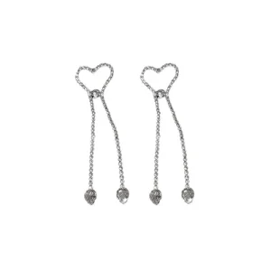 Heart Alloy Crystal Rhinestone Love Drop Earrings Long Tassel