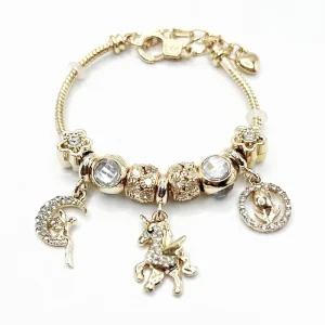 Heart Angel Flying Horse Flower Beaded Bracelet Lucky Charm Strand Jewelry for Women
