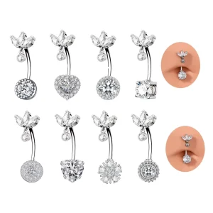 Heart Belly Button Rings Stainless Steel Body Jewelry Navel Bar Fashion Piercing for Women Men