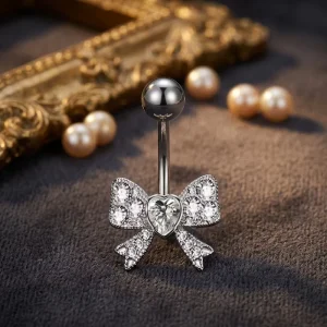 Heart Bow Belly Button Rings Stainless Steel Body Jewelry Navel Bar
